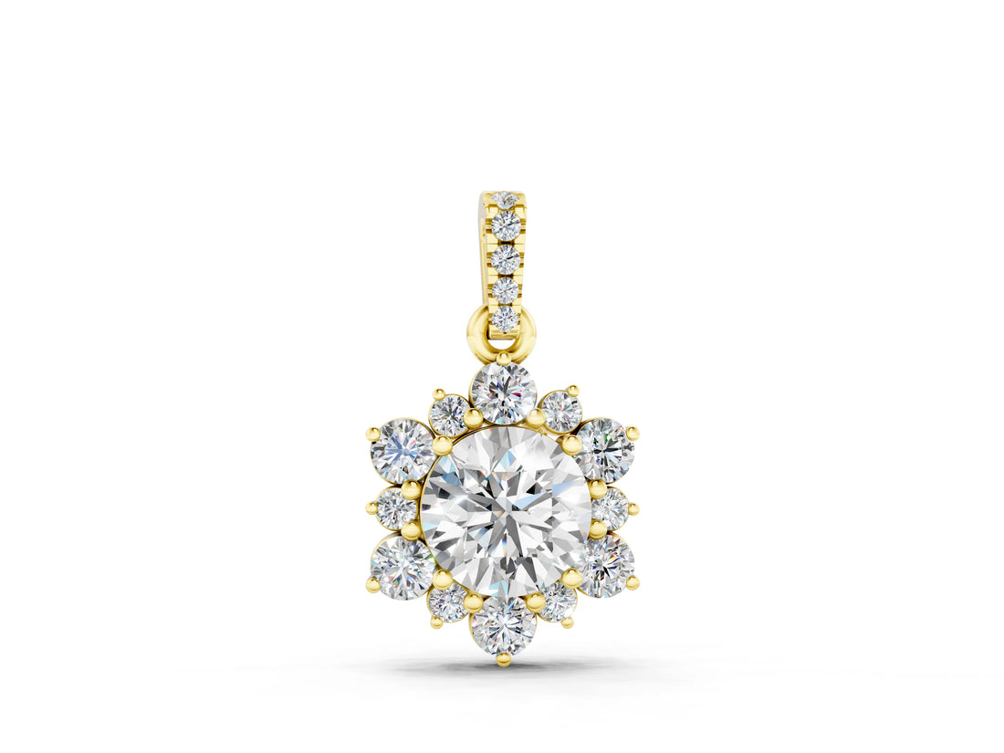 Yellow gold Round Brilliant Cluster Diamond Pendant with Prong Setting_8
