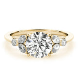 Yellow gold Round Brilliant Cluster Diamond Ring with Marquise and Round Cut Stones on a Classic Band with Four-Prong Setting 1