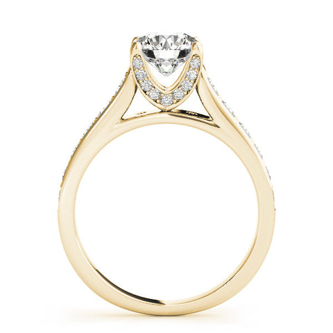 Yellow gold Round Brilliant Cut Diamond Engagement Ring with Pavé Band and Four-Prong Setting 1