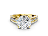 Yellow gold Round Brilliant Cut Diamond Engagement Ring with Pavé Band and Four-Prong Setting_61
