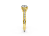 Yellow gold Round Brilliant Cut Diamond Engagement Ring with Pavé Band and Four-Prong Setting_63