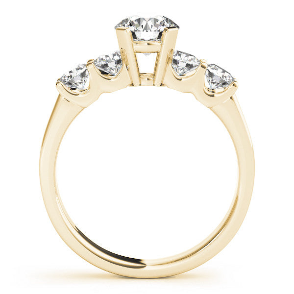 Yellow gold Round Brilliant Cut Diamond Five-Stone Prong Set Engagement Ring with Channel Band 2