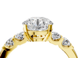 Yellow gold Round Brilliant Cut Diamond Five-Stone Prong Set Engagement Ring with Channel Band_27