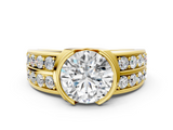 Yellow gold Round Brilliant Diamond Channel Set Wide Band Ring with Bezel Setting_23