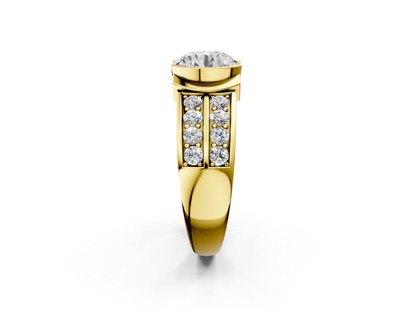 Yellow Gold Round Half Bezel Engagement Ring Setting with Double Row Channel Set Wide Band