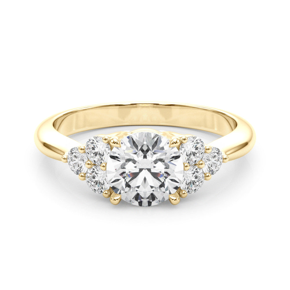Yellow gold Round Brilliant Diamond Cluster Accent Solitaire Ring with Prong Setting 1