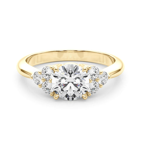 Yellow gold Round Brilliant Diamond Cluster Accent Solitaire Ring with Prong Setting 1