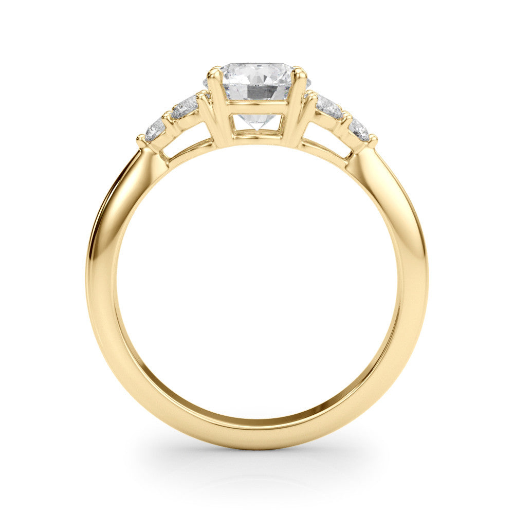 Yellow gold Round Brilliant Diamond Cluster Accent Solitaire Ring with Prong Setting 2