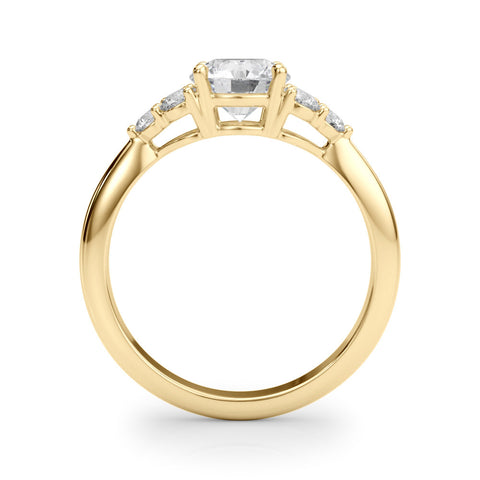 Yellow gold Round Brilliant Diamond Cluster Accent Solitaire Ring with Prong Setting 2