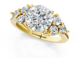 Yellow gold Round Brilliant Diamond Cluster Accent Solitaire Ring with Prong Setting_16