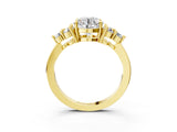 Yellow gold Round Brilliant Diamond Cluster Accent Solitaire Ring with Prong Setting_18