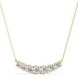 Yellow gold Round Brilliant Diamond Curved Bar Necklace with Prong Setting