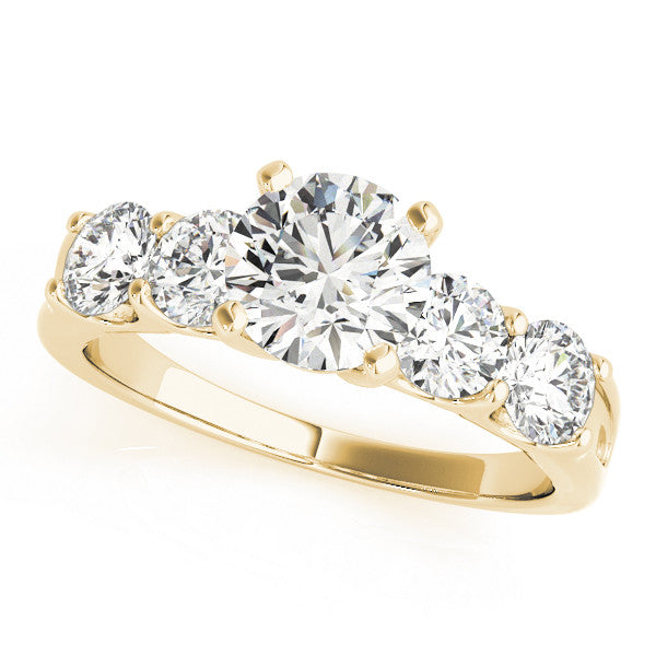 Yellow gold Round Brilliant Diamond Five-Stone Engagement Ring with Prong Setting on a Classic Band 2