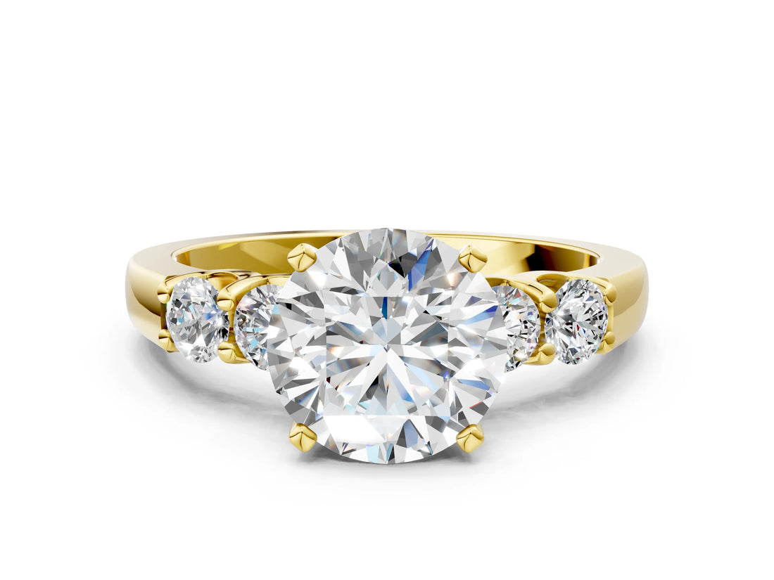 Yellow gold Round Brilliant Diamond Five-Stone Engagement Ring with Prong Setting on a Classic Band_16