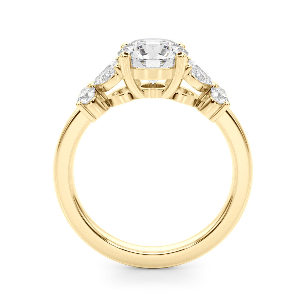 Yellow gold Round Brilliant Diamond Floral Cluster Solitaire with Marquise and Pear Accents on a Platinum Band with Four-Prong Setting 2