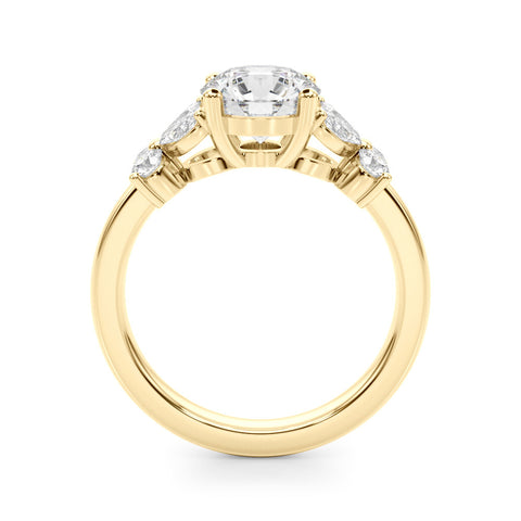 Yellow gold Round Brilliant Diamond Floral Cluster Solitaire with Marquise and Pear Accents on a Platinum Band with Four-Prong Setting 2