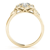 Yellow gold Round Brilliant Diamond Floral Halo Ring with Pavé Band and Four-Prong Setting 2