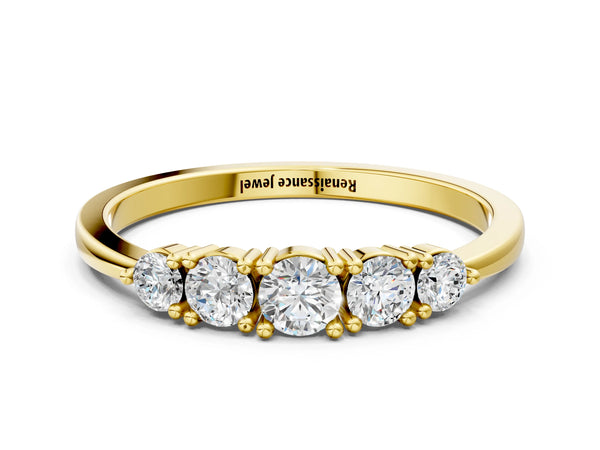 Yellow gold Round Brilliant Diamond Half-Eternity Band with Prong Setting