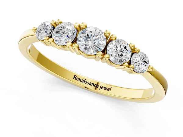 Yellow gold Round Brilliant Diamond Half-Eternity Band with Prong Setting