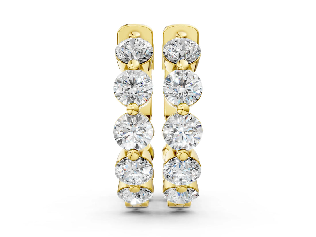 Yellow gold Round Brilliant Diamond Inside-Out Hoop Earrings with Shared Prong Setting_10