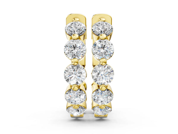 Yellow gold Round Brilliant Diamond Inside-Out Hoop Earrings with Shared Prong Setting