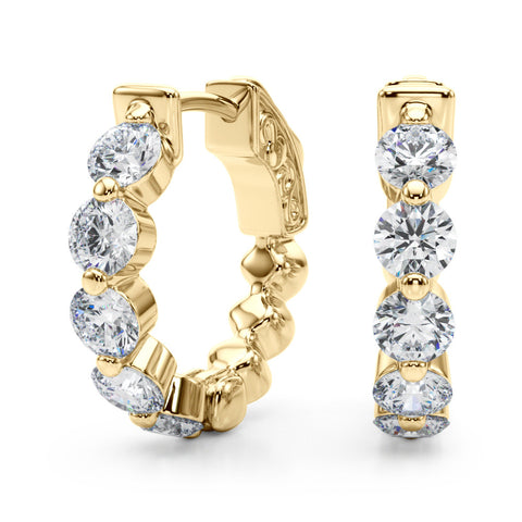 Yellow gold Round Brilliant Diamond Inside-Out Hoop Earrings with Shared Prong Setting
