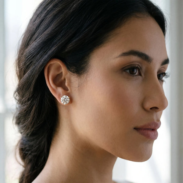 Yellow gold Round Brilliant Diamond Martini Stud Earrings