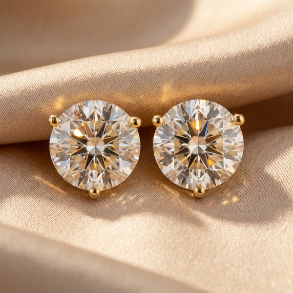Yellow gold Round Brilliant Diamond Martini Stud Earrings