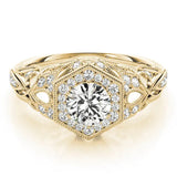 Yellow gold Round Brilliant Diamond Milgrain Filigree Halo Ring 1