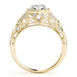 Yellow gold Round Brilliant Diamond Milgrain Filigree Halo Ring 2