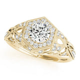 Yellow gold Round Brilliant Diamond Milgrain Filigree Halo Ring