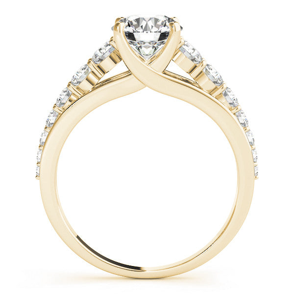 Yellow gold Pear Brilliant Diamond Pavé Band with Six-Prong Setting
