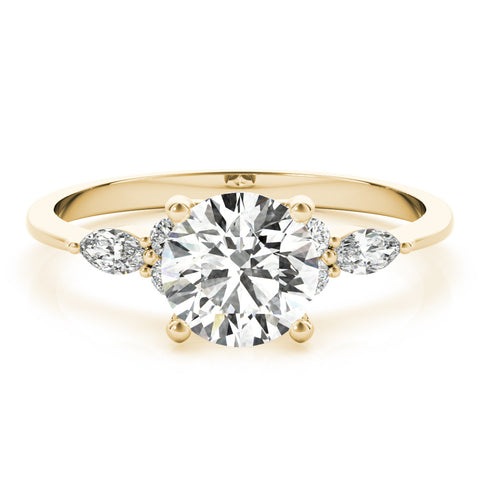 Yellow gold Round Brilliant Diamond Solitaire Ring with Pear Side Stones and Four-Prong Setting 1