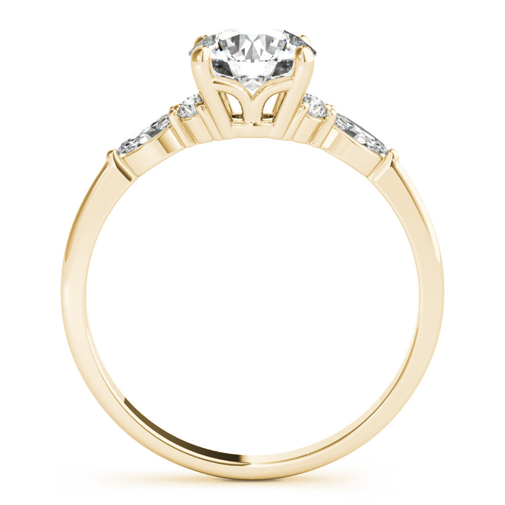 Yellow gold Round Brilliant Diamond Solitaire Ring with Pear Side Stones and Four-Prong Setting 2