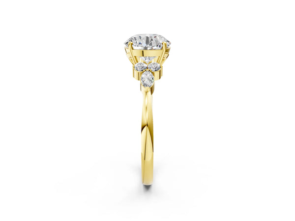Yellow Gold Round Engagement Ring Setting with Fanned Marquise and Round Side Accents