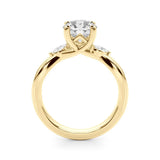 Yellow gold Round Brilliant Diamond Solitaire with Marquise Side Stones on a Twisted Band and Four-Prong Setting 2