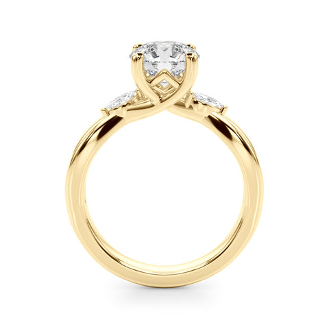 Yellow gold Round Brilliant Diamond Solitaire with Marquise Side Stones on a Twisted Band and Four-Prong Setting 2