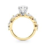 Yellow gold Round Brilliant Diamond Solitaire with Marquise and Pear Accent Stones on a Split Shank Band with Four-Prong Setting 2
