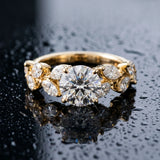 Yellow gold Round Brilliant Diamond Solitaire with Marquise and Pear Accent Stones on a Split Shank Band with Four-Prong Setting_15