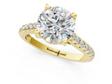 Yellow gold Round Brilliant Diamond Solitaire with Pavé Band and Four-Prong Setting 2