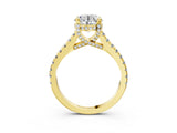 Yellow gold Round Brilliant Diamond Solitaire with Pavé Band and Four-Prong Setting 4