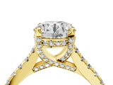 Yellow gold Round Brilliant Diamond Solitaire with Pavé Band and Four-Prong Setting 5