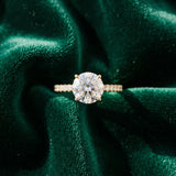 Yellow gold Round Brilliant Diamond Solitaire with Pavé Band and Four-Prong Setting_15