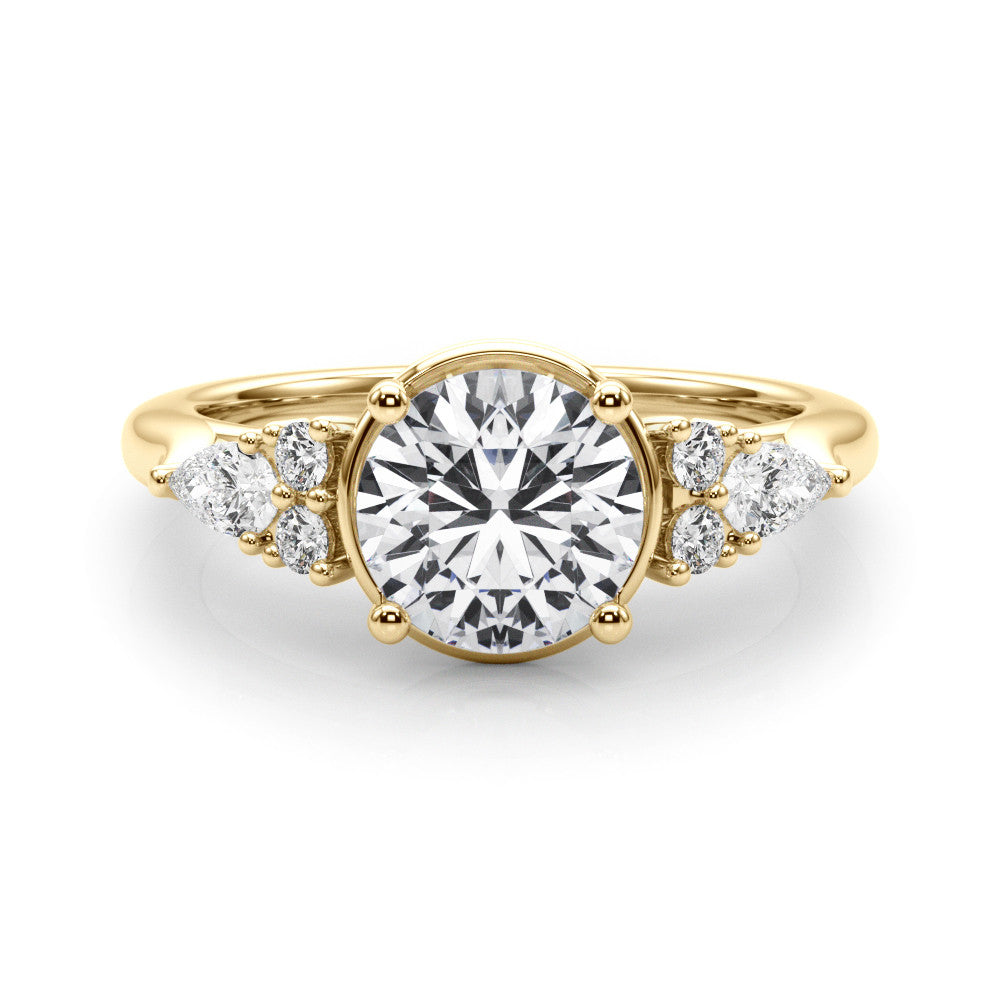 Yellow gold Round Brilliant Diamond Solitaire with Side Stones on a Tapered Band and Four-Prong Setting 1