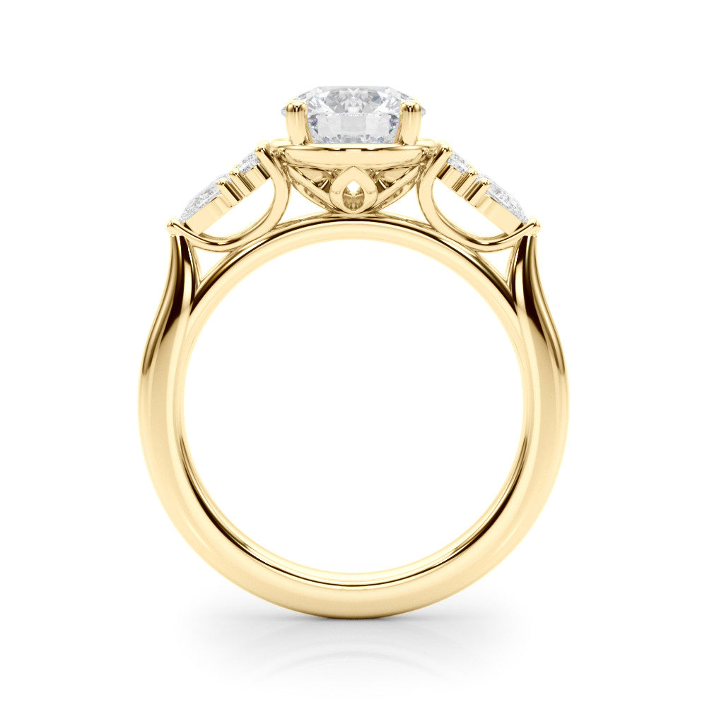 Yellow gold Round Brilliant Diamond Solitaire with Side Stones on a Tapered Band and Four-Prong Setting 2