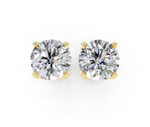 Yellow gold Round Brilliant Diamond Stud Earrings 1