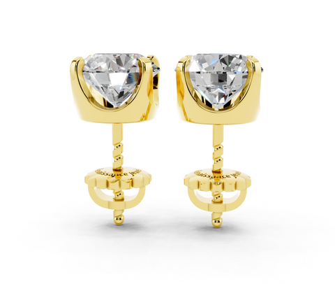 18K Yellow Gold 3.04 Carat D VS1 Round Brilliant Diamond Stud Earrings