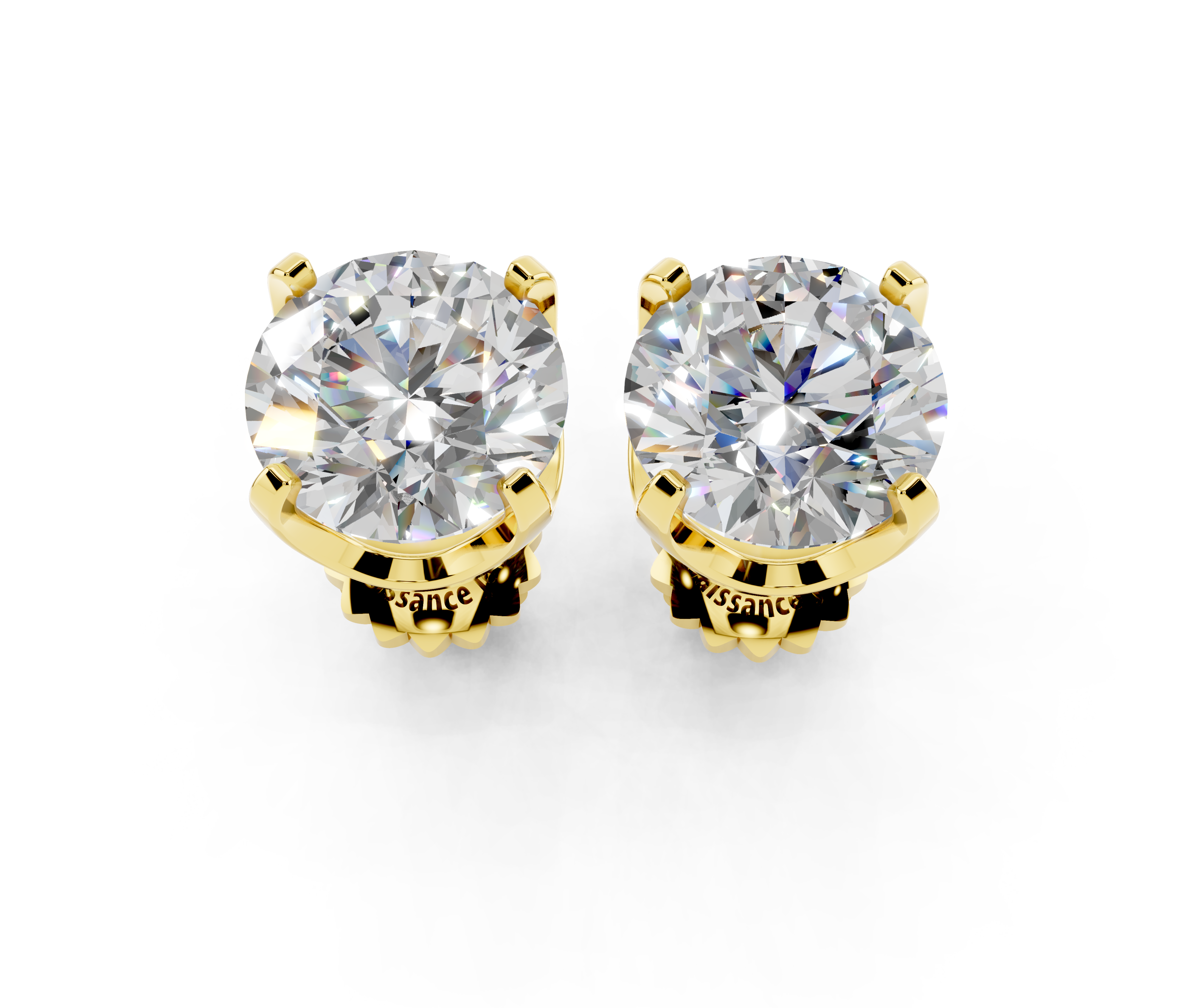 Yellow gold Round Brilliant Diamond Stud Earrings