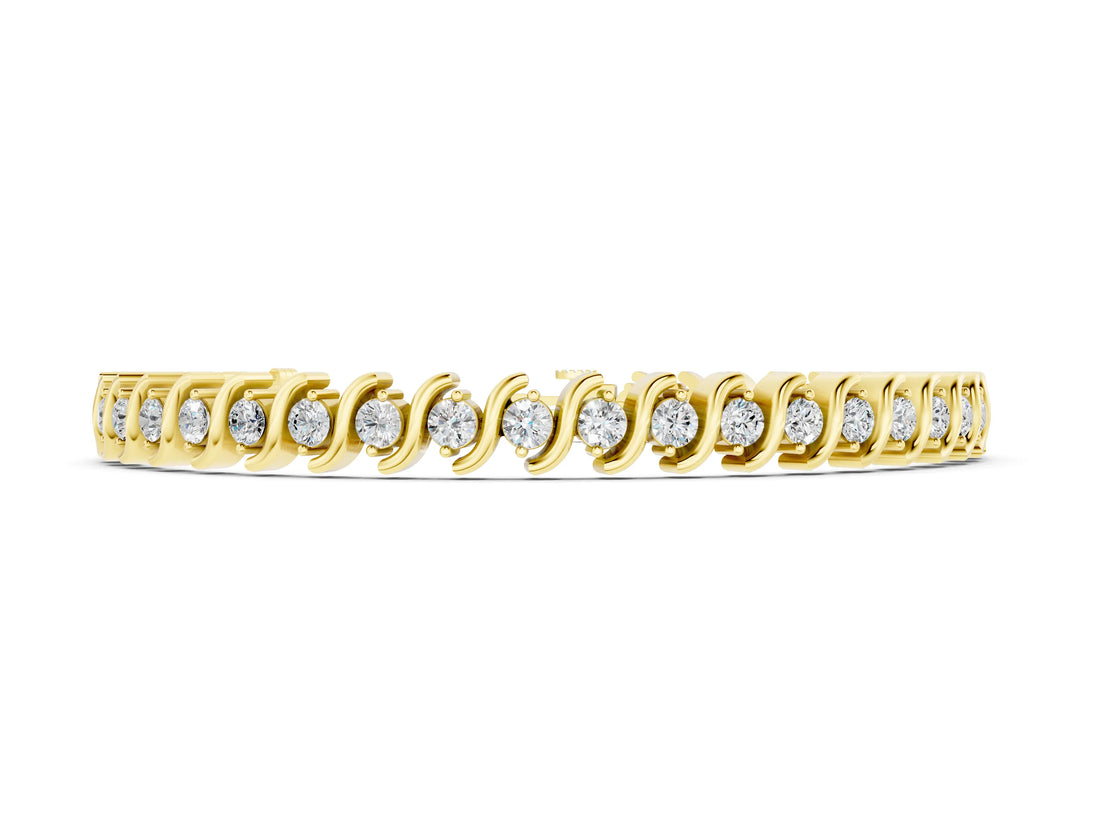 Yellow gold Round Brilliant Diamond Tennis Bracelet with Channel Set S-Shaped Prong Setting_2