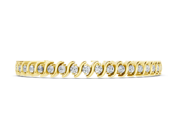 Yellow gold Round Brilliant Diamond Tennis Bracelet with Channel Set S-Shaped Prong Setting